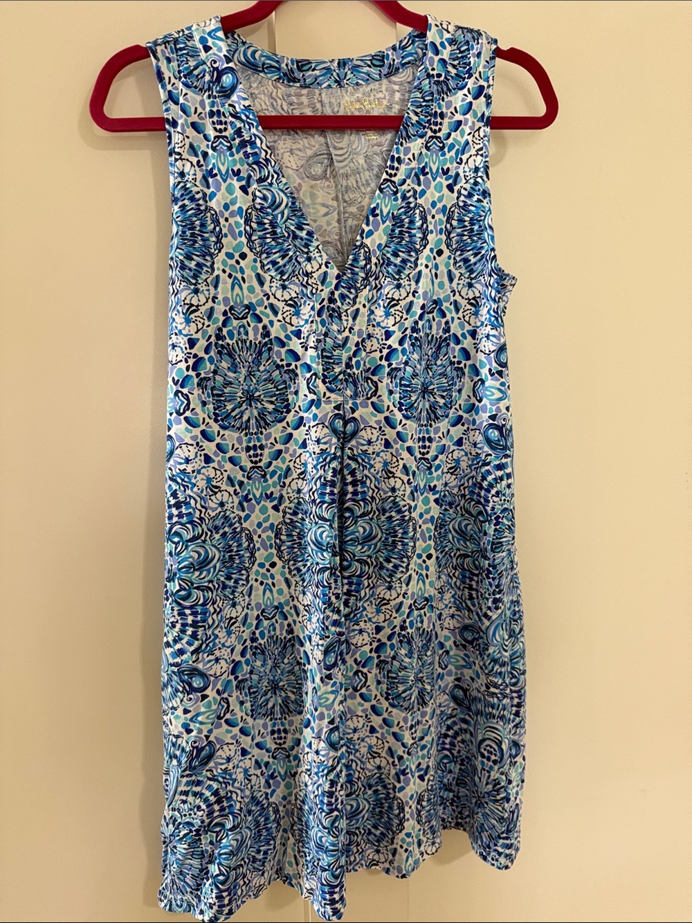 Blue Floral V-Neck Sleeveless Dress
